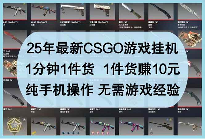 （14439期）25年最新CSGO游戏挂机，1分钟1件货，1件货赚10元 纯手机操作 无需游戏经验-占领资源网