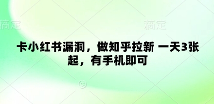 卡小红书漏洞，做知乎拉新 一天3张起，有手机即可-占领资源网
