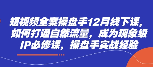 短视频全案操盘手12月线下课，如何打通自然流量，成为现象级IP必修课，操盘手实战经验-占领资源网