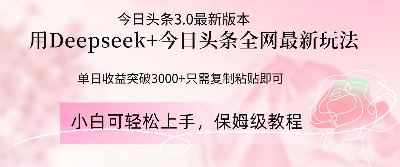 （14452期）Deepseek结合今日头条全网最新玩法，单日收益突破3000+，只需要简单的…-占领资源网