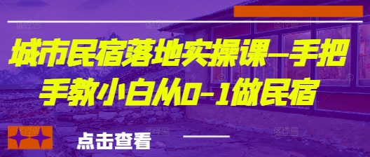 城市民宿落地实操课—手把手教小白从0-1做民宿-占领资源网