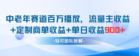 中老年赛道百万播放+流量主收益+定制收益，单日收益9张-占领资源网