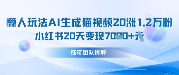 懒人玩法AI生成猫咪图片视频，20涨1.2W万粉，小红书商单20天变现7k-占领资源网