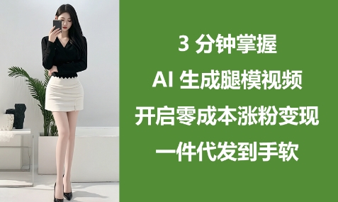 3分钟掌握AI生成腿模视频，开启零成本涨粉变现，一件代发到手软-占领资源网