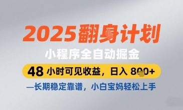 2025小程序全自动掘金，48 小时可见收益，日入8张，长期稳定靠谱，小白宝妈轻松上手【揭秘】-占领资源网