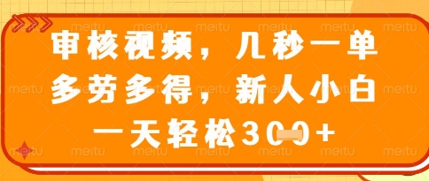 视频审核员，几秒一单，不限时间，不限地点，多做多得，新人小白一天轻松几张+【揭秘】-占领资源网