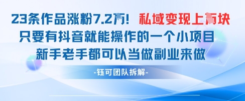 抖音私域项目23条作品涨粉7.2W，私域变现1W-占领资源网