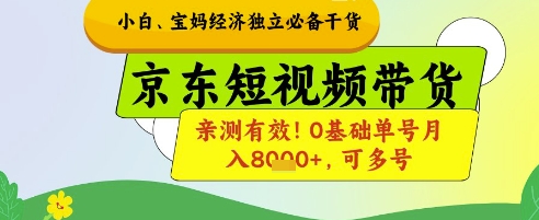 小白宝妈经济独立必备干货，京东短视频带货，亲测有效!0基础单号月入8k+，可多号【揭秘】-占领资源网