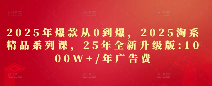 2025年爆款从0到爆，2025淘系精品系列课，25年全新升级版：1000W+1年广告费-占领资源网