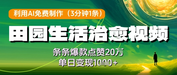利用AI免费制作田园生活治愈视频，条条爆款点赞20W，单日变现几张-占领资源网