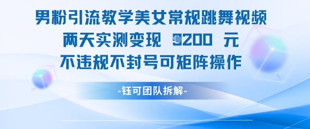 男粉引流教学美女常规跳舞视频两天实测变现1k+，不违规不封号可矩阵操作-占领资源网