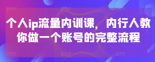 个人ip流量内训课，内行人教你做一个账号的完整流程-占领资源网