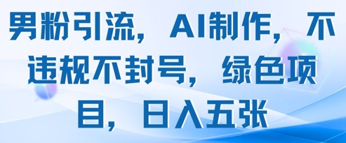 男粉引流，AI制作，不违规不封号，绿色项目，日入五张-占领资源网
