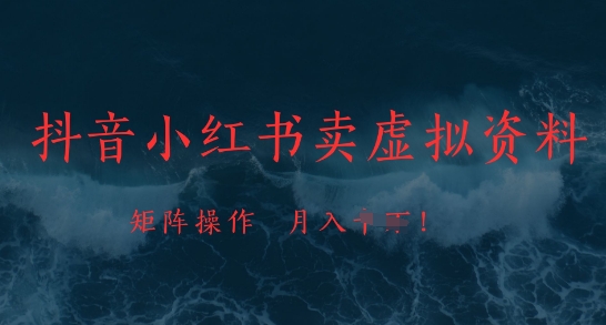 抖音小红书卖虚拟资料，市场需求一直存在，矩阵操作，月入1w+-占领资源网
