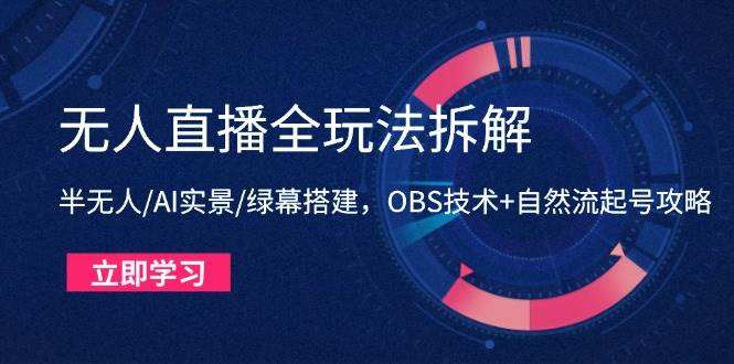 （14684期）无人直播全玩法拆解：半无人/AI实景/绿幕搭建，OBS技术+自然流起号攻略-占领资源网