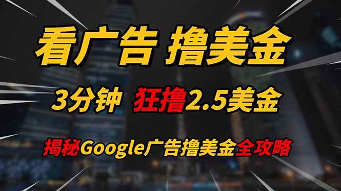 （14701期）看广告，撸美金！！3分钟赚2.5美金！！日入200美金不是梦！揭秘Google…-占领资源网