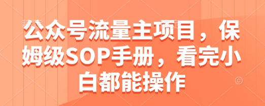 公众号流量主项目，保姆级SOP手册，看完小白都能操作-占领资源网