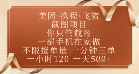飞猪美团截图项目，你只管截图，一部手机在家做，正规平台无套路，一天5张+【揭秘】-占领资源网
