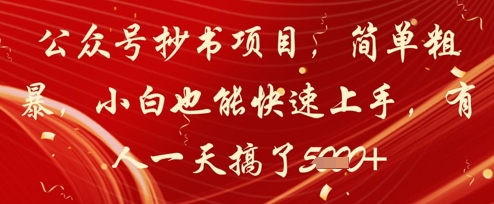 公众号抄书项目，简单粗暴，小白也能快速上手，有人一天搞了1k+-占领资源网