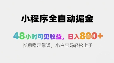 小程序全自动掘金，48小时可见收益，日入8张+长期稳定靠谱，小白宝妈轻松上手【揭秘】-占领资源网