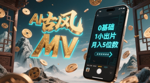 AI一键生成古风音乐MV，0剪辑基础1小时出片，多种变现渠道，一部手机月入5位数-占领资源网