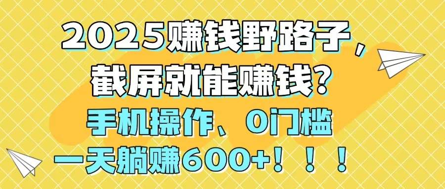 （14771期）2025赚钱野路子，截屏就能赚钱？手机操作0门槛，一天躺赚600+！！！-占领资源网
