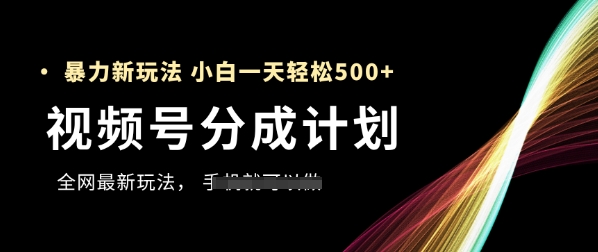 视频号分成计划，全网最暴力玩法，新手一天也能轻松5张+-占领资源网