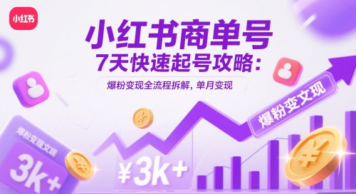 小红书商单号7天快速起号攻略：爆粉变现全流程拆解，单月变现3k+-占领资源网