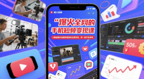 爆火全网的手机短视频变现课，0基础教你拍摄剪辑涨粉运营变现，用一部手机挣钱-占领资源网