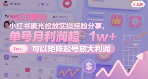 小红书聚光投放实操经验分享，单号月利润超1w+，可以矩阵起号放大利润-占领资源网
