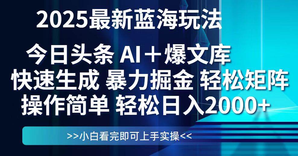 （14805期）今日头条2025最新蓝海玩法，思路简单，复制粘贴，轻松实现矩阵日入2000+-占领资源网