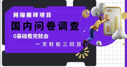 网创搬砖项目，国内问卷调查，0基础看完就会 一天轻松三四张，靠谱副业干就完了【揭秘】-占领资源网