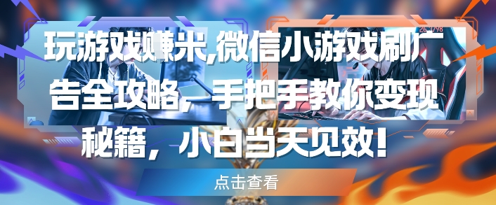 玩游戏挣米，微信小游戏刷广告全攻略，手把手教你变现秘籍，小白当天见效-占领资源网
