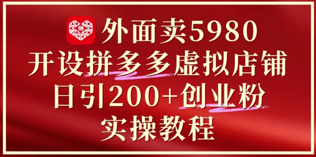外面卖5980开设拼多多虚拟店铺：单日引流200+创业付费粉实战教程-占领资源网