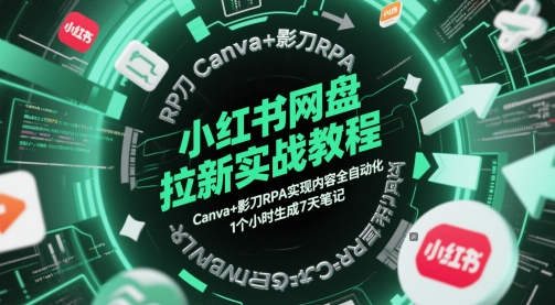 小红书网盘拉新实战教程，Canva+影刀RPA实现内容全自动化，1个小时生成7天笔记-占领资源网