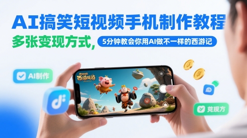 AI搞笑短视频手机制作教程，多张变现方式，5分钟教会你用AI做不一样的西游记-占领资源网
