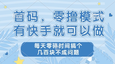 首码，零撸模式，有快手就可以做，每天零碎时间搞个几张不成问题【揭秘】-占领资源网