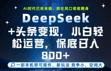 DeepSeek+头条变现，保姆级教学，小白轻松上手，日入8张+【揭秘】-占领资源网