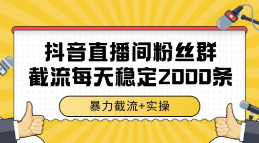 抖音直播间粉丝群暴力截流，一台电脑每天稳定2000条数据，暴力截流+实操 【揭秘】-占领资源网