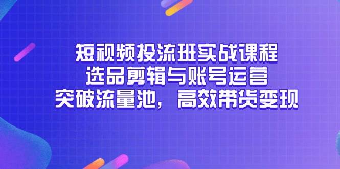 （14868期）短视频投流班实战课程，选品剪辑与账号运营，突破流量池，高效带货变现-占领资源网