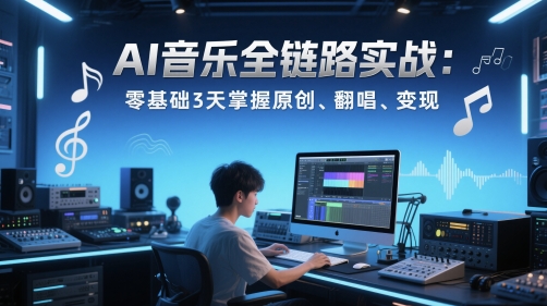 AI音乐全链路实战变现课：零基础3天掌握原创、翻唱、变现-占领资源网