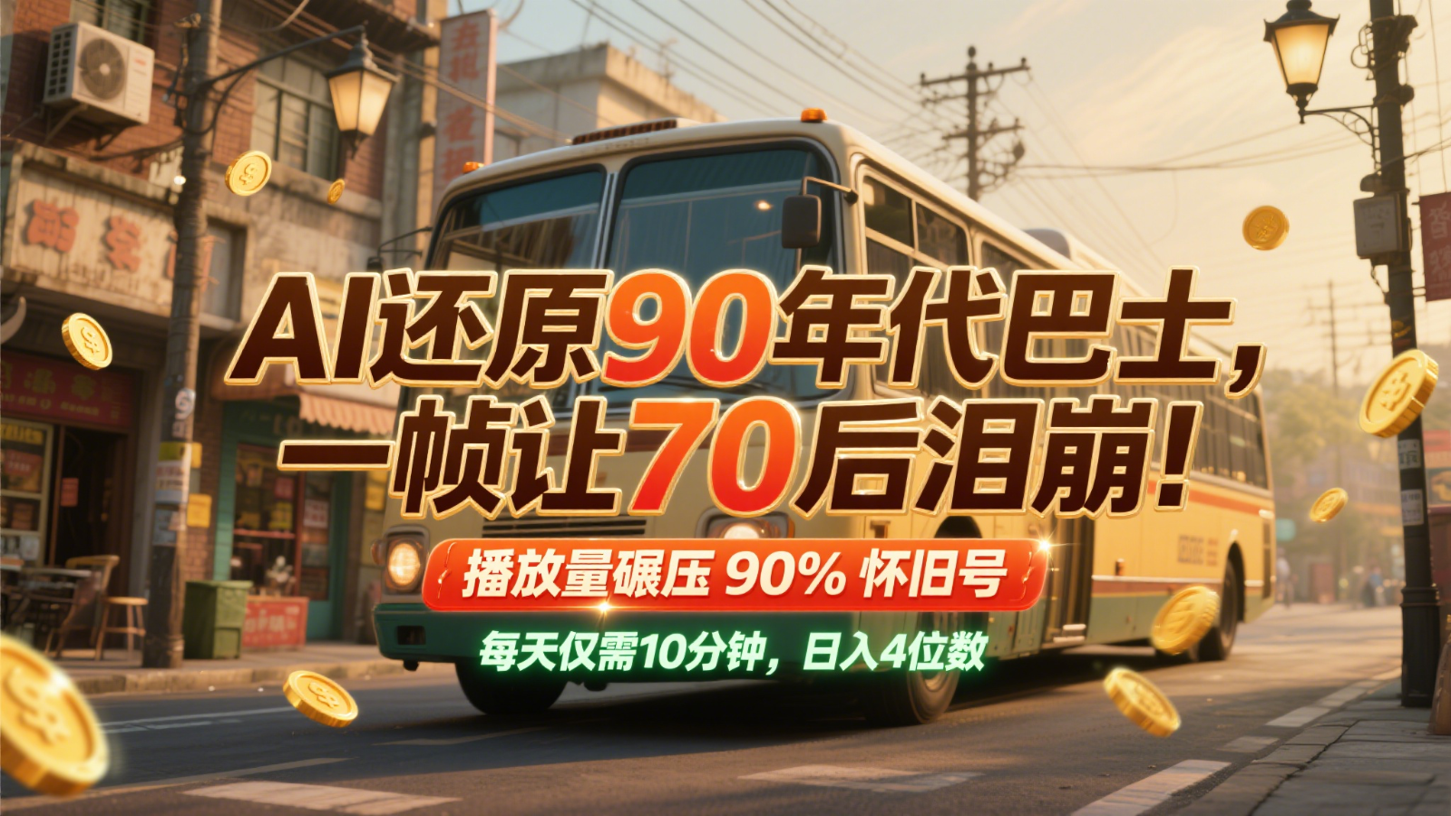 AI还原90年代巴士，一帧让70后泪崩！播放量碾压90%怀旧号，每天10分钟，日入4位数-占领资源网