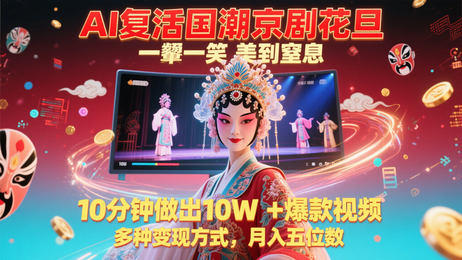 AI复活国潮京剧花旦，一颦一笑美到窒息，10分钟做出10W+爆款视频，多种变现方式，…-占领资源网