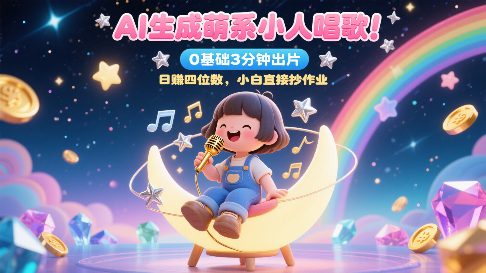 AI生成萌系小人唱歌！0基础3分钟出片，28个作品涨粉9万，日赚四位数，小白直接抄作业-占领资源网