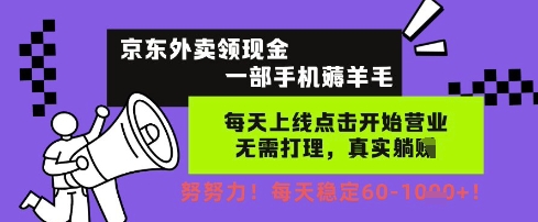 京东外卖领现金，一部手机薅羊毛，每天上线动动手指，无需打理，每天保底60+，每天就是如此轻松【揭秘】-占领资源网