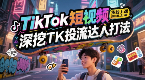 TikTok短视频带货线上课，深挖TK投流达人打法-占领资源网