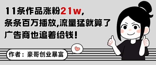11条作品涨粉21W，条条百W播放，流量猛就算了，广告商也追着给钱-占领资源网