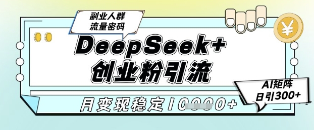 DeepSeek+创业粉精准引流，全新分享课4.0玩法，AI矩阵日引300+，多种变现方式，稳定月入1W-占领资源网