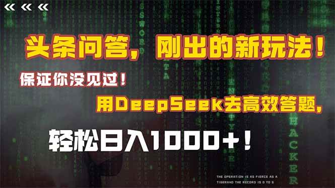 （14957期）头条问答，刚出的新玩法！保证你没见过！结合Deepseek高效答题，轻松日…-占领资源网