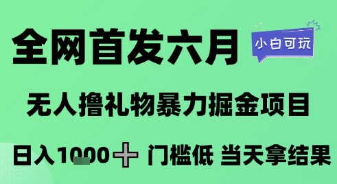 全网首发六月，无人撸礼物暴力掘金项目，日入1K+门槛低，当天拿结果，小白可玩【揭秘】-占领资源网